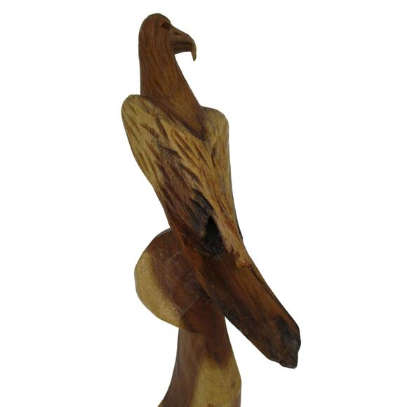 Hand Carved Bird Sitting on Log Wood Beautiful Bird Stained Natural 13" Tall - Picture 6 of 9